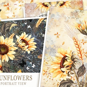 Sunflower Junk Journal Printable Papers, Sunflower Digital Papers,Floral Digital Papers,Vintage Papers,Sunflowers Collage Sheet, Fall Paper