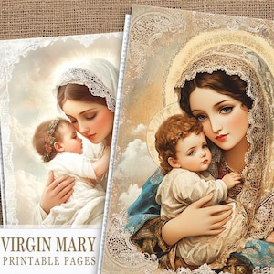 Papel imprimible para diario basura de la Virgen María, imprimibles religiosos, páginas religiosas de la Virgen y el Niño, diario de oración, diario de fe de Santa María