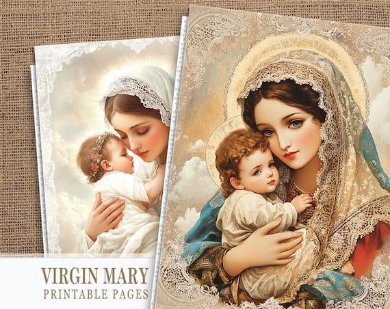 Virgin Mary Junk Journal Printable Paper,  Religious Printables, Religious Madonna and Child Pages, Prayer Journal, Saint Mary Faith Journal
