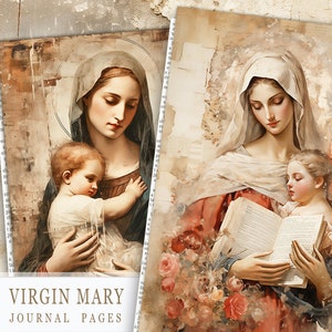 Papel imprimible para diario basura religioso, imprimibles de la Virgen María, páginas religiosas de la Virgen y el Niño, papeles para diario de oración, Santa María antigua