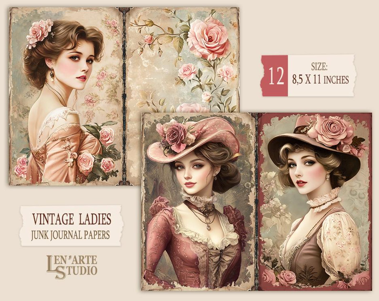 Victorian Ladies Junk Journal Pages, Vintage Woman Collage Sheet ...
