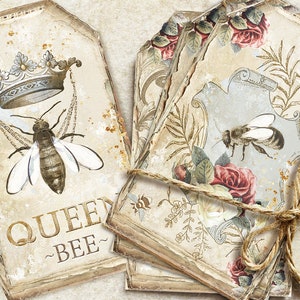 Vintage Honey Bees Tags, Bee Journaling Tags, Journal Inserts,Embellishment, Printable Gift Tags, Beekeeper, Junk Journal Supplies, Digital