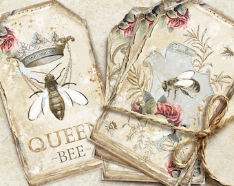 Vintage Honey Bees Tags, Bee Journaling Tags, Journal Inserts,Embellishment, Printable Gift Tags, Beekeeper, Junk Journal Supplies, Digital