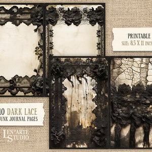 Dark Lace Junk Journal Printable Pages, Digital Lace Collage Sheets ...