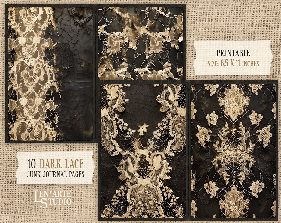 Junk Journal Printable Lace Papers, Digital Dark Lace Collage Sheets ...