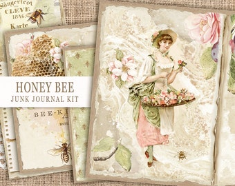 Honey Bee Junk Journal Kit, Vintage Honey Bee Printable Kit, Queen Bee Collage Sheet, Bee Tags, Beehives Vintage Pages, Vintage Bee Ephemera