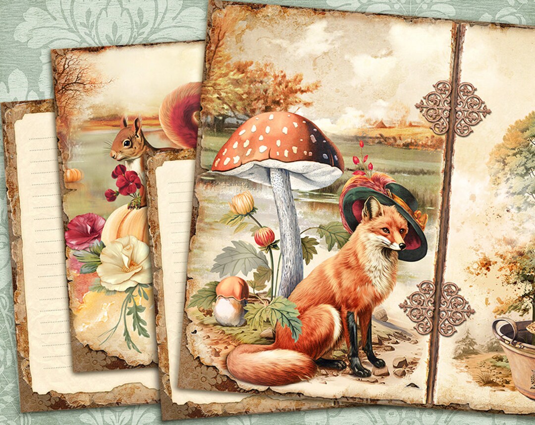 Fall Junk Journal Kit, Autumn Printable Pages, Vintage Forest Junk ...