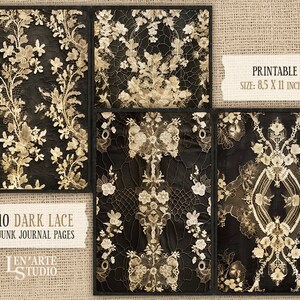 Junk Journal Printable Lace Papers, Digital Dark Lace Collage Sheets ...
