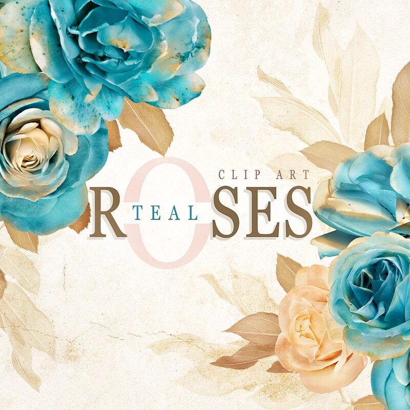 Teal Roses Digital Teal Bouquet - Etsy