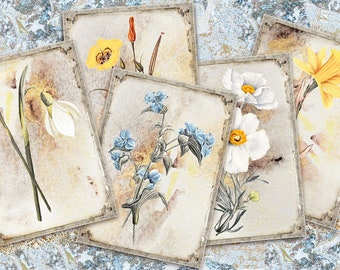 Spring Botanical Card Set, Digital Floral Cards ATC, Printable Botanical ATC, Digital Collage Sheet,Ephemera, Digital Plant, Garden, Nature