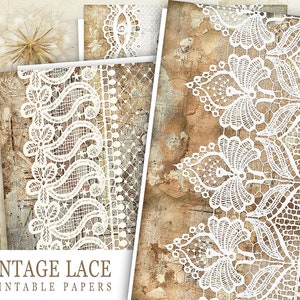 Pages imprimables pour le journal indésirable en dentelle, feuilles de collage numérique de dentelle, kit de journal indésirable numérique, papier imprimable dentelle vintage, embellissements dentelle