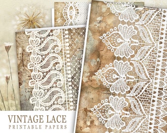 Pages imprimables Lace Junk Journal, Feuilles de collage de dentelle numérique, Kit de journal indésirable numérique, Papier imprimable en dentelle vintage, Embellissement en dentelle