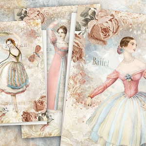 Vintage Ballerina Cards, Victorian Ballerina Junk Journal Paper,Printable Ballet Paper,Digital Ballet Collage Sheet, Ballet Journal Ephemera