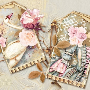 Vintage Junk Journal Tags, Junk Journal Ephemera, Junk Journal Supplies, Printable Tag, Faded Roses Ephemera, Collage Snippet Strips,Digital