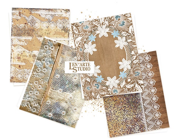 Printable Lace Junk Journal Paper, Digital Lace Collage