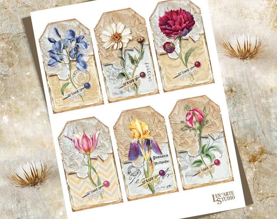 Vintage Botanical Tags, Flowers Journaling Tags, Journal Inserts ...