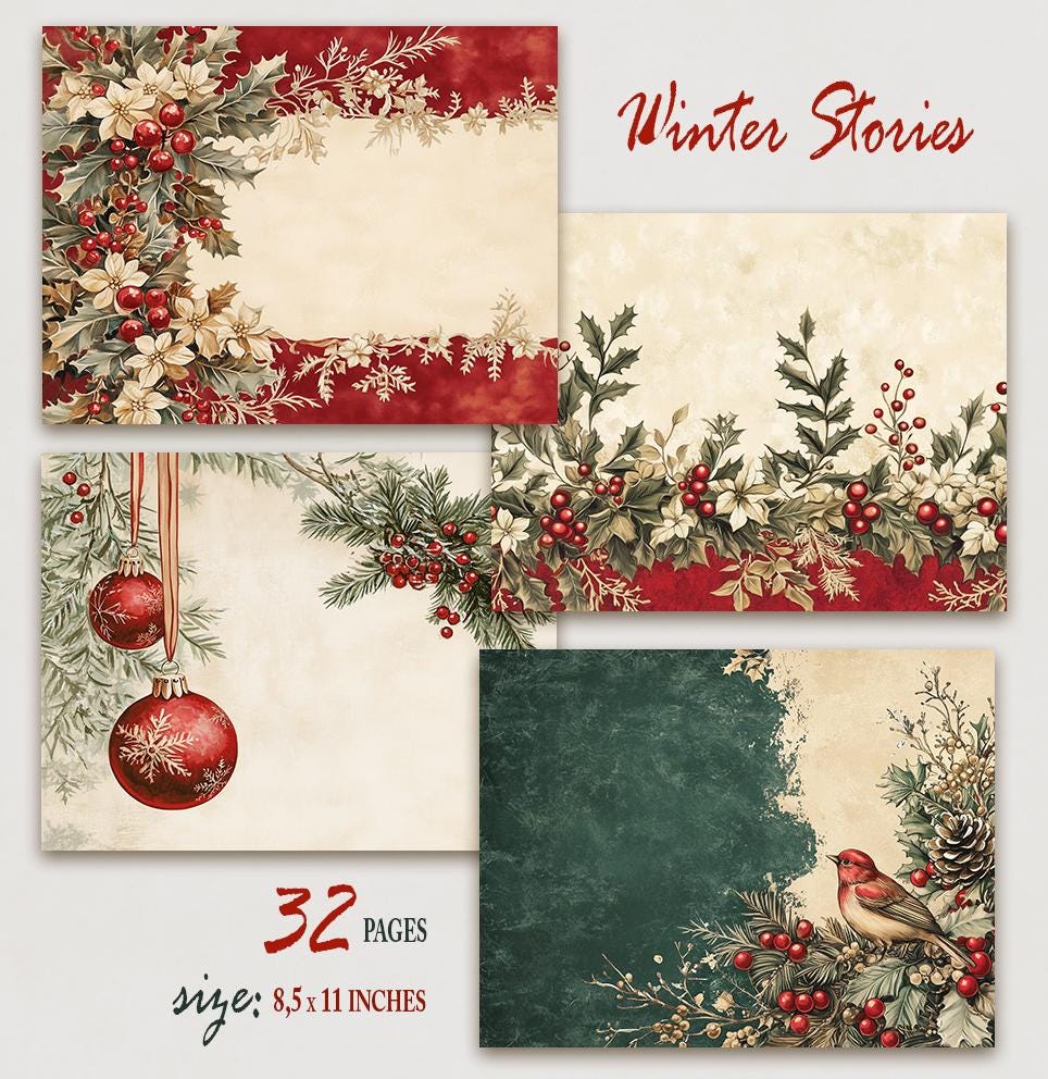 Christmas Junk Journal Pages, Festive Winter Digital Pages, Holiday ...