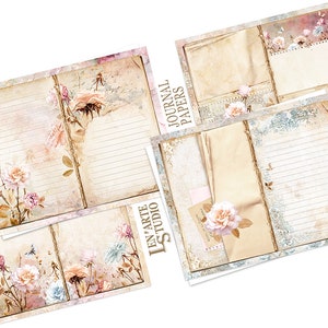 Blank Lined Journal Pages, Junk Journal Basic Papers, Printable Shabby Pages, Faded Roses Paper, Floral Digital, Faded Roses Collage sheet image 2