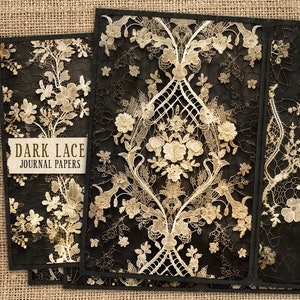 Junk Journal Druckbare Spitze Papiere, Digitale Dunkle Spitze Collage Sheets, Schwarze Spitze Journal Kit, Vintage Spitze Journal Papier, Scrapbook Spitze