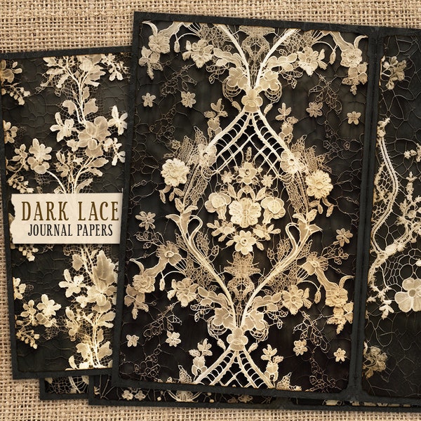 Junk Journal Printable Lace Papers, Digital Dark Lace Collage Sheets, Black Lace Journal Kit, Vintage Lace Journal Paper, Scrapbook Lace