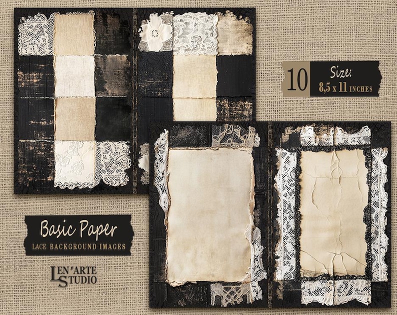Blank Basic Junk Journal Printable Pages, Lace Collage Sheets, Black ...