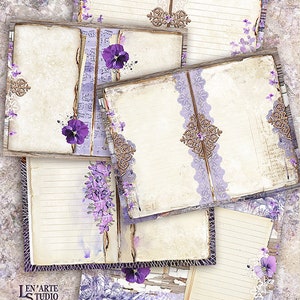 Blank Lined Journal Pages, Basic Junk Journal Kit, Digital Violet Collage Sheets, Violets Digital Papers, Scrapbook Digital Purple Flowers image 3