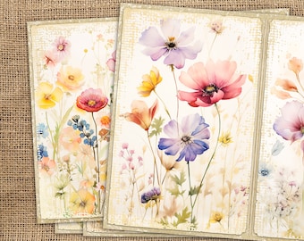 Aquarel Wildflowers Junk Journal Papers, Lentebloemen Junk Journal Kit, Bloemen afdrukbaar collageblad, Pastelbloemen Digitale Papers