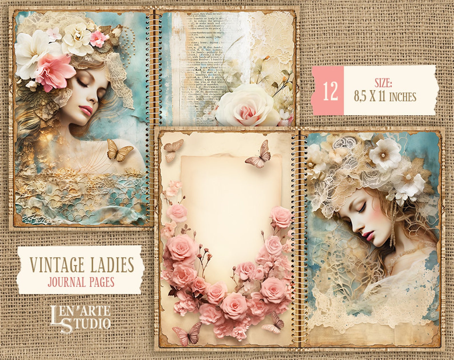 Vintage Women Junk Journal Kit, Beautiful Lady in Lace Digital Paper ...