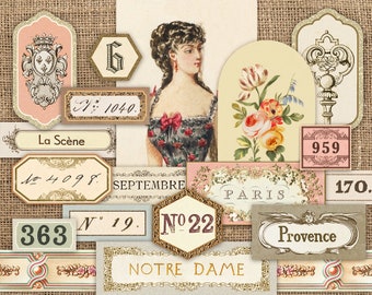 Vintage French Journal Ephemera, Junk Journal Papers, French Journal labels, Paris Printable, Vintage Numbers Ephemera,Junk Journal Supplies