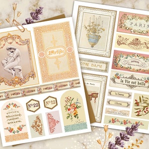 Vintage French Journal Efemer, Junk Journal Papers, French Journal labels, Parijs afdrukbare, vintage nummers Ephemera, Junk Journal Supplies afbeelding 3