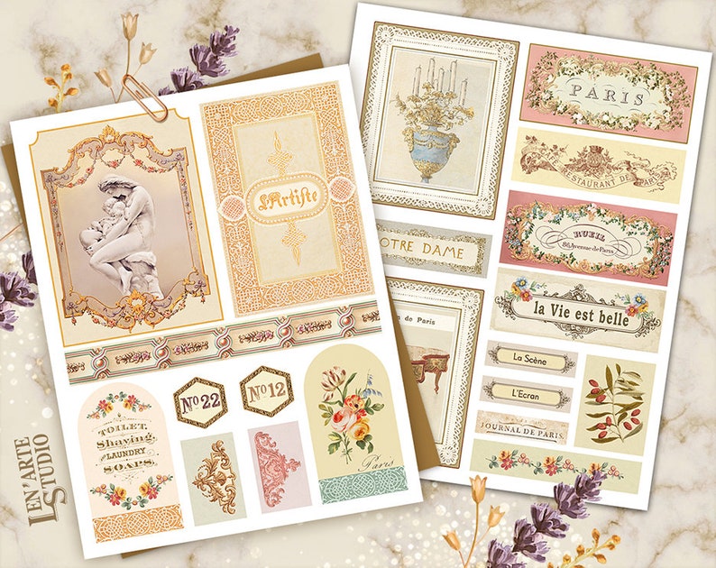 Vintage French Journal Efemer, Junk Journal Papers, French Journal labels, Parijs afdrukbare, vintage nummers Ephemera, Junk Journal Supplies afbeelding 3