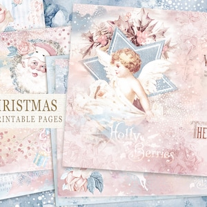 Junk Journal Weihnachten Kit, Vintage Weihnachten Digital Papier Download, Schäbige Rosa Weihnachtsseiten, Feiertags-Downloads, Weihnachtsmann