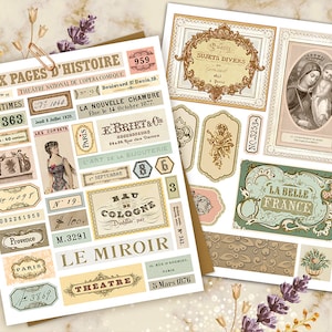 Vintage French Journal Efemer, Junk Journal Papers, French Journal labels, Parijs afdrukbare, vintage nummers Ephemera, Junk Journal Supplies afbeelding 2
