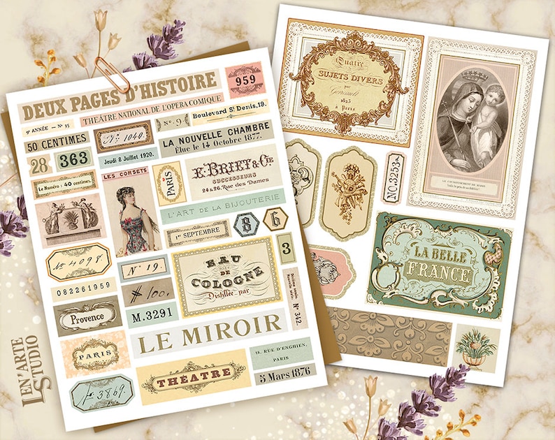Vintage French Journal Efemer, Junk Journal Papers, French Journal labels, Parijs afdrukbare, vintage nummers Ephemera, Junk Journal Supplies afbeelding 2