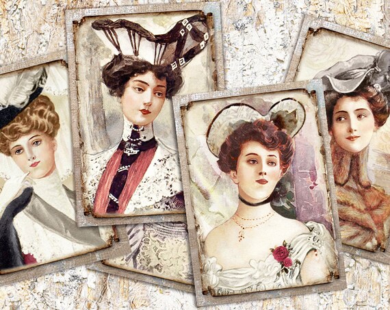 Victorian Ladies Journal Cards, Vintage Woman ATC Card Set, Printable ATC Vintage Lady, Vintage Ladies Ephemera, Woman Fashion, Hat Fashion