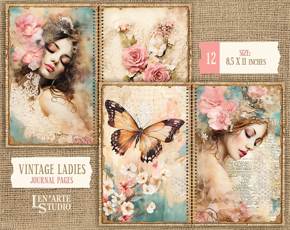 Vintage Women Junk Journal Kit, Beautiful Lady in Lace Digital Paper ...