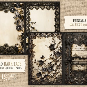 Dark Lace Junk Journal Printable Pages, Digital Lace Collage Sheets ...