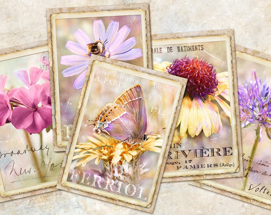 Vintage Botanical Card Set, Junk Journal Printable Floral Cards ATC ...