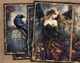 Halloween Junk Journal Papers, Dark Gothic Printable Papers, Halloween Printables, Gothic Angels, Vintage Journal Kit,  Digital Halloween