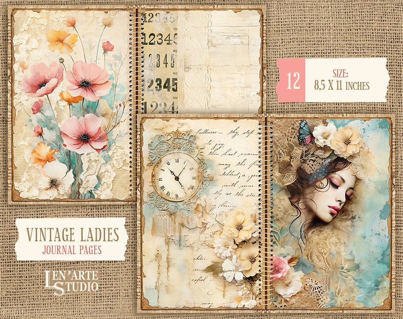 Vintage Women Junk Journal Kit, Beautiful Lady in Lace Digital Paper ...
