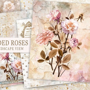 Junk Journal Kit, Faded Roses Collage Sheet, Vintage Roses Printable Pages,Floral Digital Paper, Scrapbooking Antique Papers, Rose Old Paper