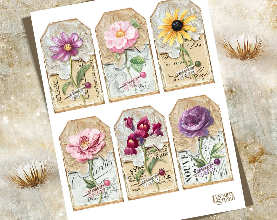Vintage Botanical Tags, Flowers Journaling Tags, Journal Inserts ...