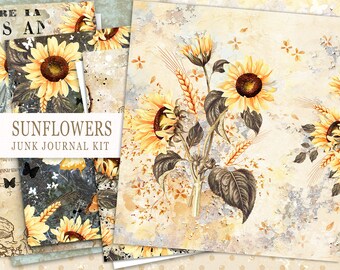 Sunflowers Junk Journal Kit, Autumn Printable Papers,Vintage Fall Papers, Autumn Ephemera, Fall Paper Printable, Fall Ephemera,Nostalgic Kit