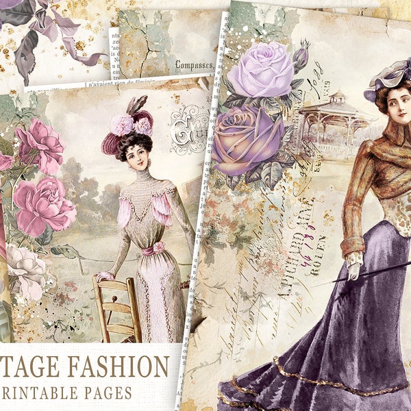 Victorian Ladies Junk Journal Pages, Vintage Victorian Lady Collage Sheet, Woman Decoupage Paper,Antique Papers, Vintage Fashion, Digital