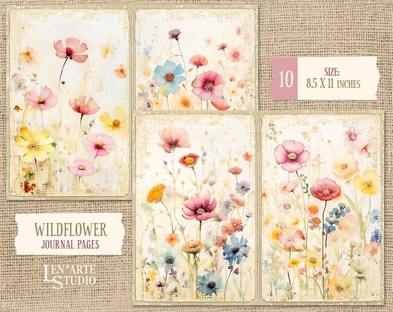 Watercolor Wildflowers Junk Journal Papers, Spring Flowers Junk Journal ...