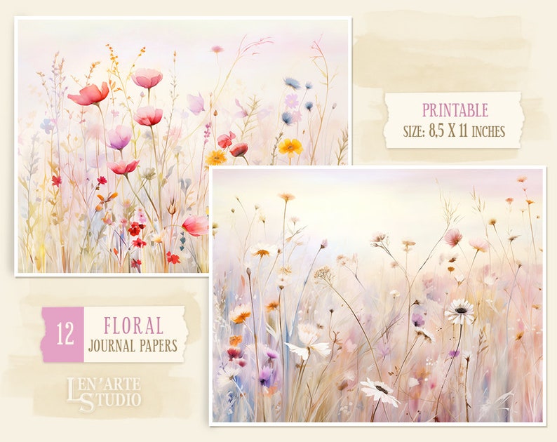 Wildflowers Junk Journal Printable Papers, Watercolor Flowers Junk ...