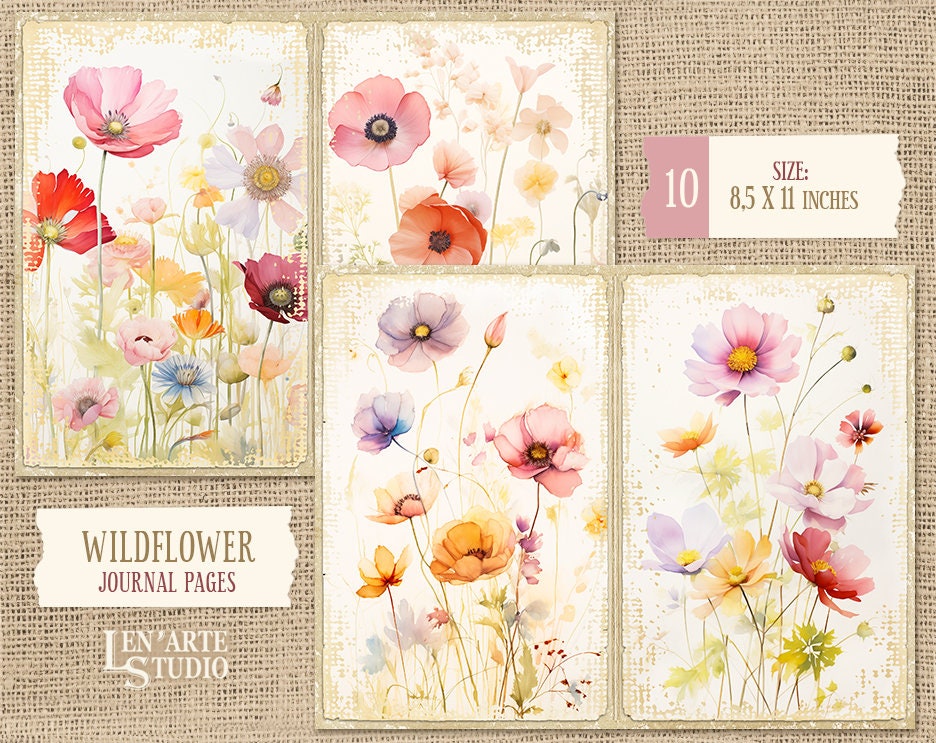 Watercolor Wildflowers Junk Journal Papers, Spring Flowers Junk Journal ...