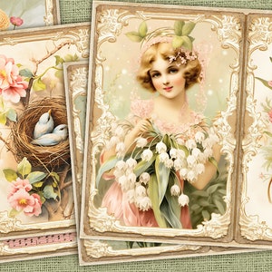 kit vintage de carnet de notes de Pâques, papiers de journal de printemps, éphémères de Pâques, lapins de Pâques, oeufs de Pâques, fournitures de journal imprimables, scrapbooking