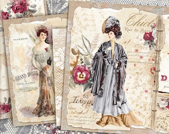 Vintage Victorian Ladies Junk Journal Kit, Vintage Woman Junk Journal Paper,Victorian Ephemera,Romantic Ladies Collage Sheet,Antique Journal
