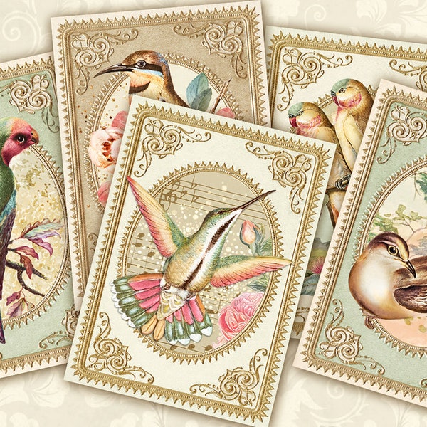 Vintage Birds ATC Cards, Junk Journal Printable Ephemera, Birds Image, Wildbirds Journal Supplies, Birds Vintage Card Set,ACEO Digital Cards